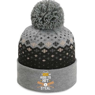 I Teach My To Hit And Steal Funny Gift Baseball Dad Gift The Baniff Cuffed Pom Beanie