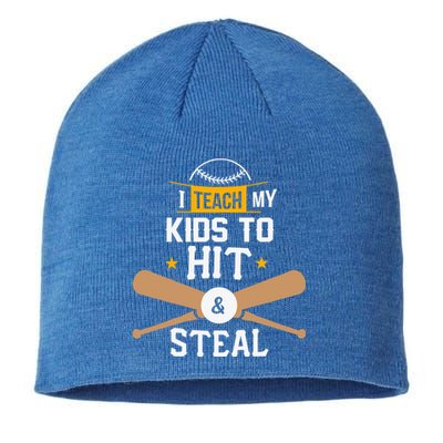 I Teach My To Hit And Steal Funny Gift Baseball Dad Gift Sustainable Beanie