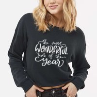 It's The Most Wonderful Time Of The Year Christmas Holiday Cropped Pullover Crew