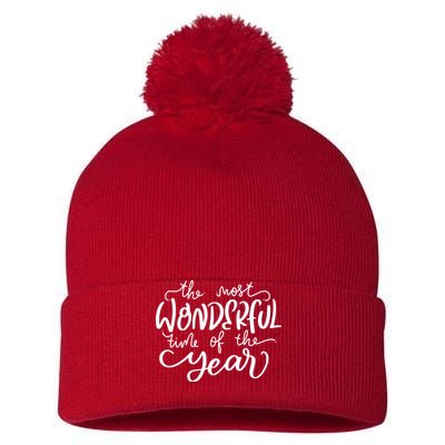 It's The Most Wonderful Time Of The Year Christmas Holiday Pom Pom 12in Knit Beanie
