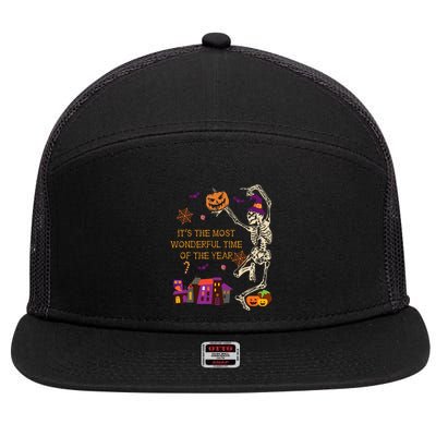 ItS The Most Wonderful Time Of The Year Halloween Skeleton 7 Panel Mesh Trucker Snapback Hat