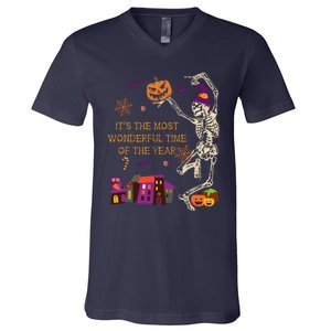 ItS The Most Wonderful Time Of The Year Halloween Skeleton V-Neck T-Shirt