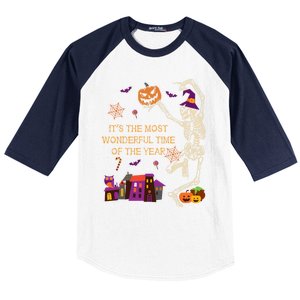 ItS The Most Wonderful Time Of The Year Halloween Skeleton Baseball Sleeve Shirt