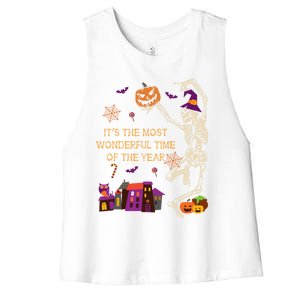 ItS The Most Wonderful Time Of The Year Halloween Skeleton Women's Racerback Cropped Tank