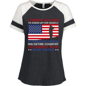 I Taught My Son How To Stand Up Proud Military Mom And Dad Enza Ladies Jersey Colorblock Tee