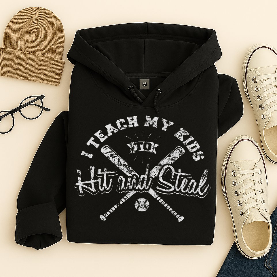 I Teach My To Hit And Steal Funny Baseball Vintage Hoodie