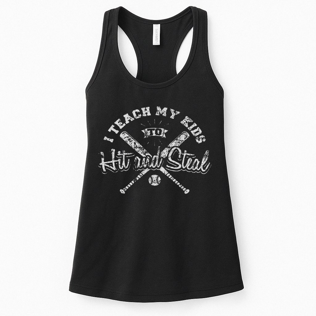 I Teach My To Hit And Steal Funny Baseball Vintage Womens Tank Top