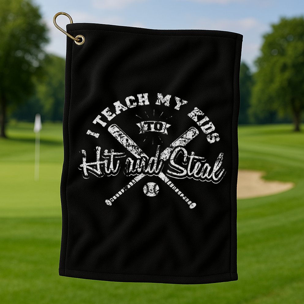 I Teach My To Hit And Steal Funny Baseball Vintage Golf Towel