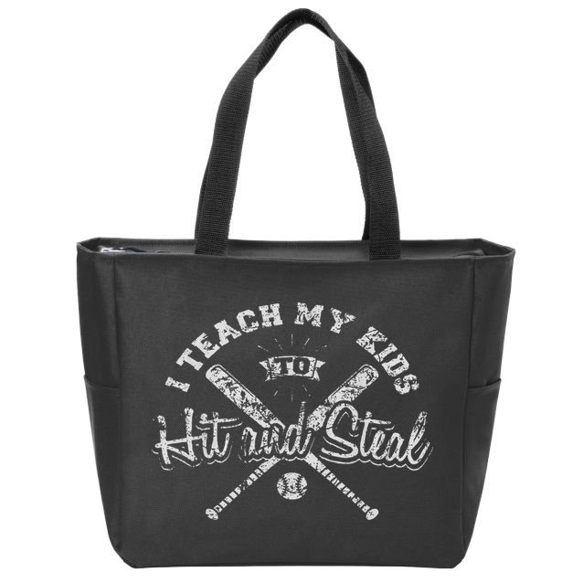 I Teach My To Hit And Steal Funny Baseball Vintage Zip Tote Bag