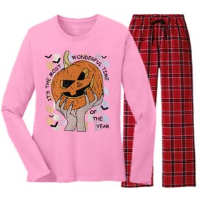 ItS The Most Wonderful Time Of The Year Pumpkin Autumn Cool Gift Women's Long Sleeve Flannel Pajama Set 