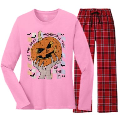 ItS The Most Wonderful Time Of The Year Pumpkin Autumn Cool Gift Women's Long Sleeve Flannel Pajama Set 