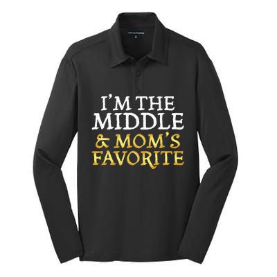 Im The Middle And Moms Favorite Funny Sibling Silk Touch Performance Long Sleeve Polo