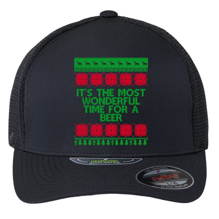 Its The Most Wonderful Time For A Beer Christmas Flexfit Unipanel Trucker Cap