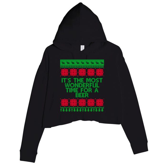 Its The Most Wonderful Time For A Beer Christmas Crop Fleece Hoodie