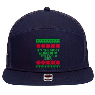 Its The Most Wonderful Time For A Beer Christmas 7 Panel Mesh Trucker Snapback Hat