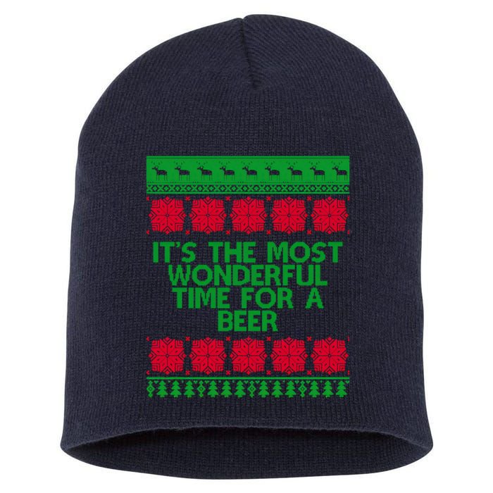 Its The Most Wonderful Time For A Beer Christmas Short Acrylic Beanie