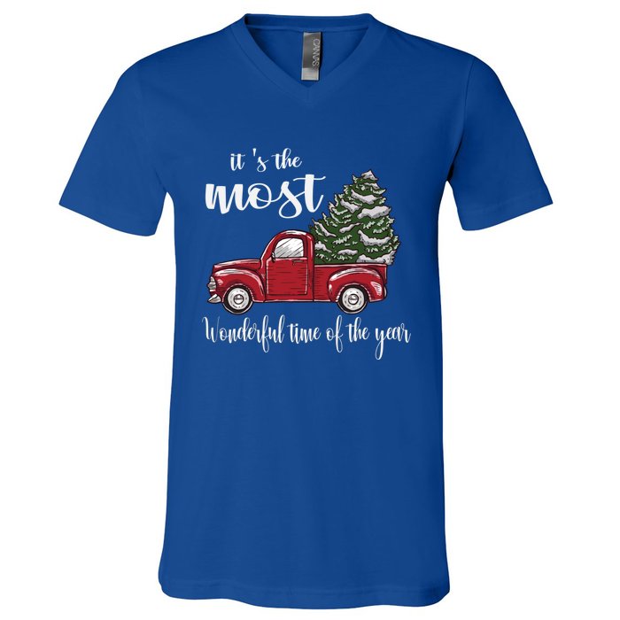 Its The Most Wonderful Time Of The Year Christmas Red Truck Gift V-Neck T-Shirt