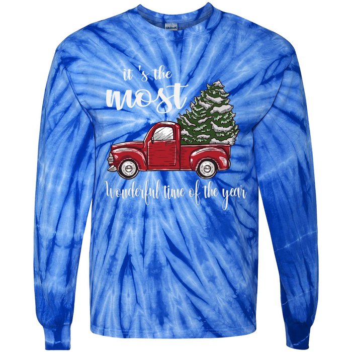 Its The Most Wonderful Time Of The Year Christmas Red Truck Gift Tie-Dye Long Sleeve Shirt