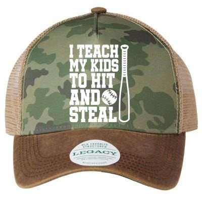 I Teach My to Hit and Steal Baseball Lover Mom Legacy Tie Dye Trucker Hat