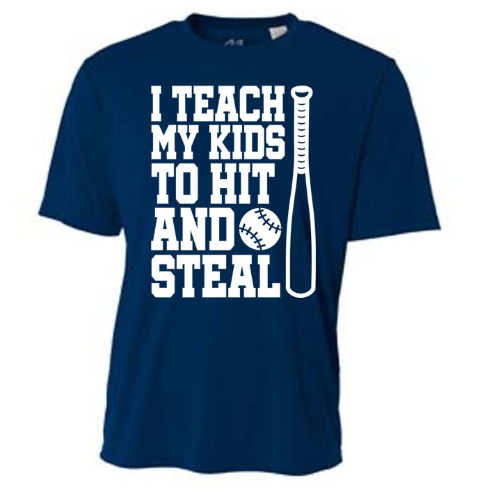 I Teach My to Hit and Steal Baseball Lover Mom Cooling Performance Crew T-Shirt