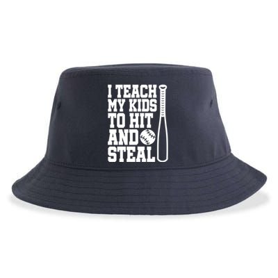 I Teach My to Hit and Steal Baseball Lover Mom Sustainable Bucket Hat