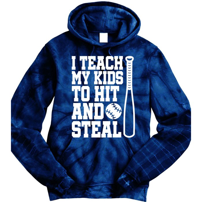 I Teach My to Hit and Steal Baseball Lover Mom Tie Dye Hoodie