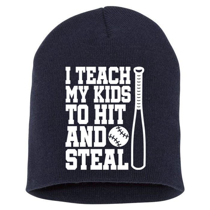 I Teach My to Hit and Steal Baseball Lover Mom Short Acrylic Beanie