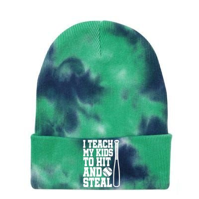 I Teach My to Hit and Steal Baseball Lover Mom Tie Dye 12in Knit Beanie