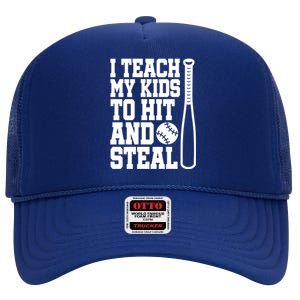 I Teach My to Hit and Steal Baseball Lover Mom High Crown Mesh Back Trucker Hat