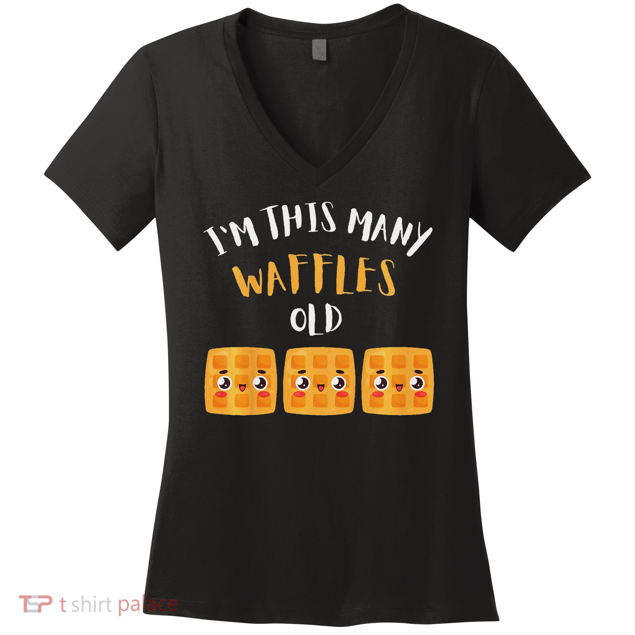 I'm This Many Waffles Old 3rd Birthday 3 Years Old Bday Women's V-Neck T-Shirt