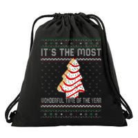 Its The Most Wonderful Time Of The Year Christmas Tree Cake Drawstring Bag