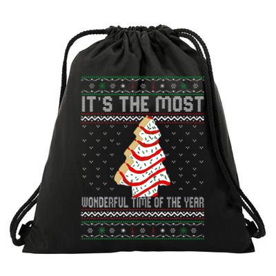 Its The Most Wonderful Time Of The Year Christmas Tree Cake Drawstring Bag