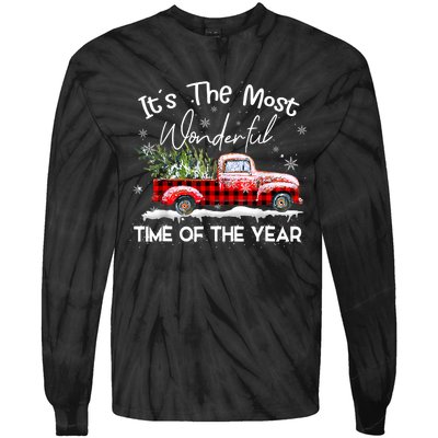 It's The Most Wonderful Time Of The Year Red Truck Christmas Tie-Dye Long Sleeve Shirt