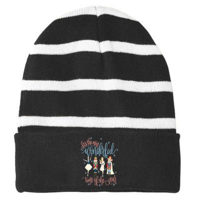 Its The Most Wonderful Time Of The Year Christmas Nutcracker Striped Beanie with Solid Band