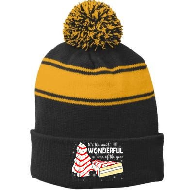 Its The Most Wonderful Time Of The Year Christmas Cake Stripe Pom Pom Beanie