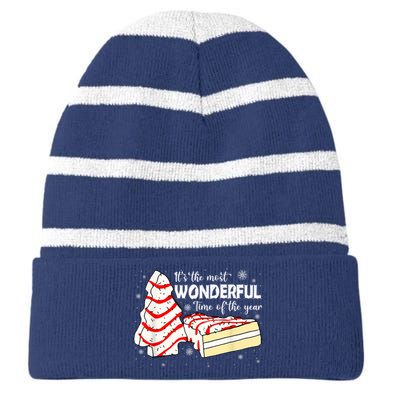 Its The Most Wonderful Time Of The Year Christmas Cake Striped Beanie with Solid Band