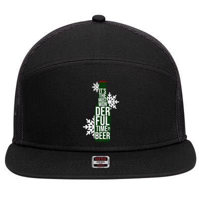 It's The Most Wonderful Time For Beer Funny Christmas 7 Panel Mesh Trucker Snapback Hat