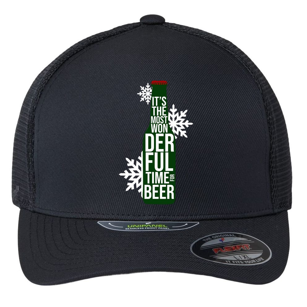 It's The Most Wonderful Time For Beer Funny Christmas Flexfit Unipanel Trucker Cap