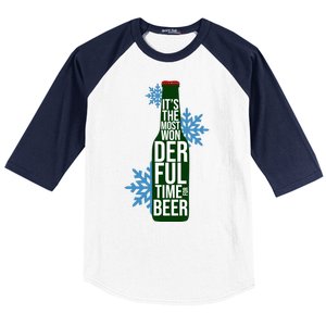 It's The Most Wonderful Time For Beer Funny Christmas Baseball Sleeve Shirt