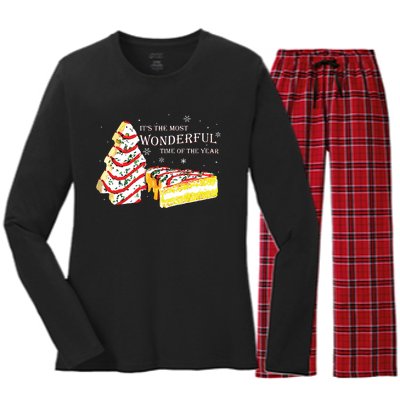 Its The Most Wonderful Time Of The Year Snack Cake Christmas Women's Long Sleeve Flannel Pajama Set 