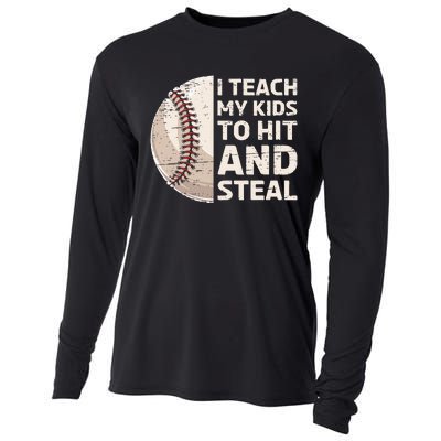 I Teach My Kids To Hit And Steal Baseball Ball Base Cooling Performance Long Sleeve Crew