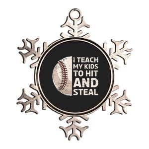 I Teach My Kids To Hit And Steal Baseball Ball Base Metallic Star Ornament