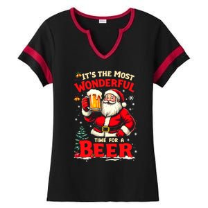 ItS The Most Wonderful Time Beer Santa Christmas Gift Ladies Halftime Notch Neck Tee