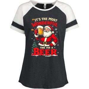 ItS The Most Wonderful Time Beer Santa Christmas Gift Enza Ladies Jersey Colorblock Tee