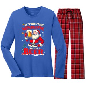 ItS The Most Wonderful Time Beer Santa Christmas Gift Women's Long Sleeve Flannel Pajama Set 