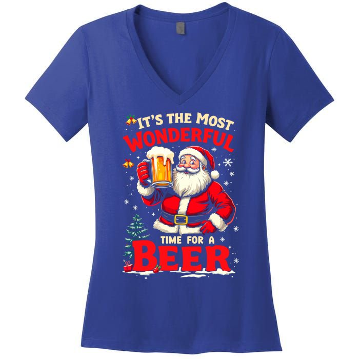 ItS The Most Wonderful Time Beer Santa Christmas Gift Women's V-Neck T-Shirt