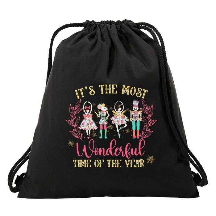 ItS The Most Wonderful Time Of Year Nutcracker Ballet Xmas Drawstring Bag