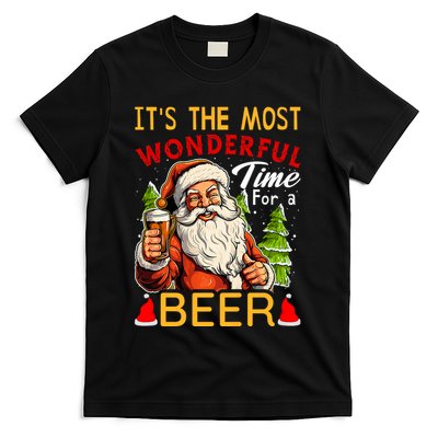 ItS The Most Wonderful Time For A Beer Santa Drinking Xmas T-Shirt