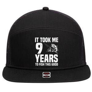 It Took Me 9 Years To Fish This Good 9th Birthday Party 7 Panel Mesh Trucker Snapback Hat