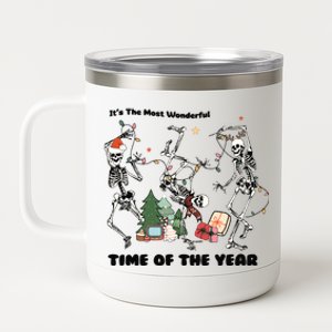 Its The Most Wonderful Time Of The Year Skeleton Christmas 12 oz Stainless Steel Tumbler Cup